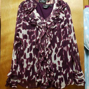 Dark Purple and White Ruffled Button-up Blouse
